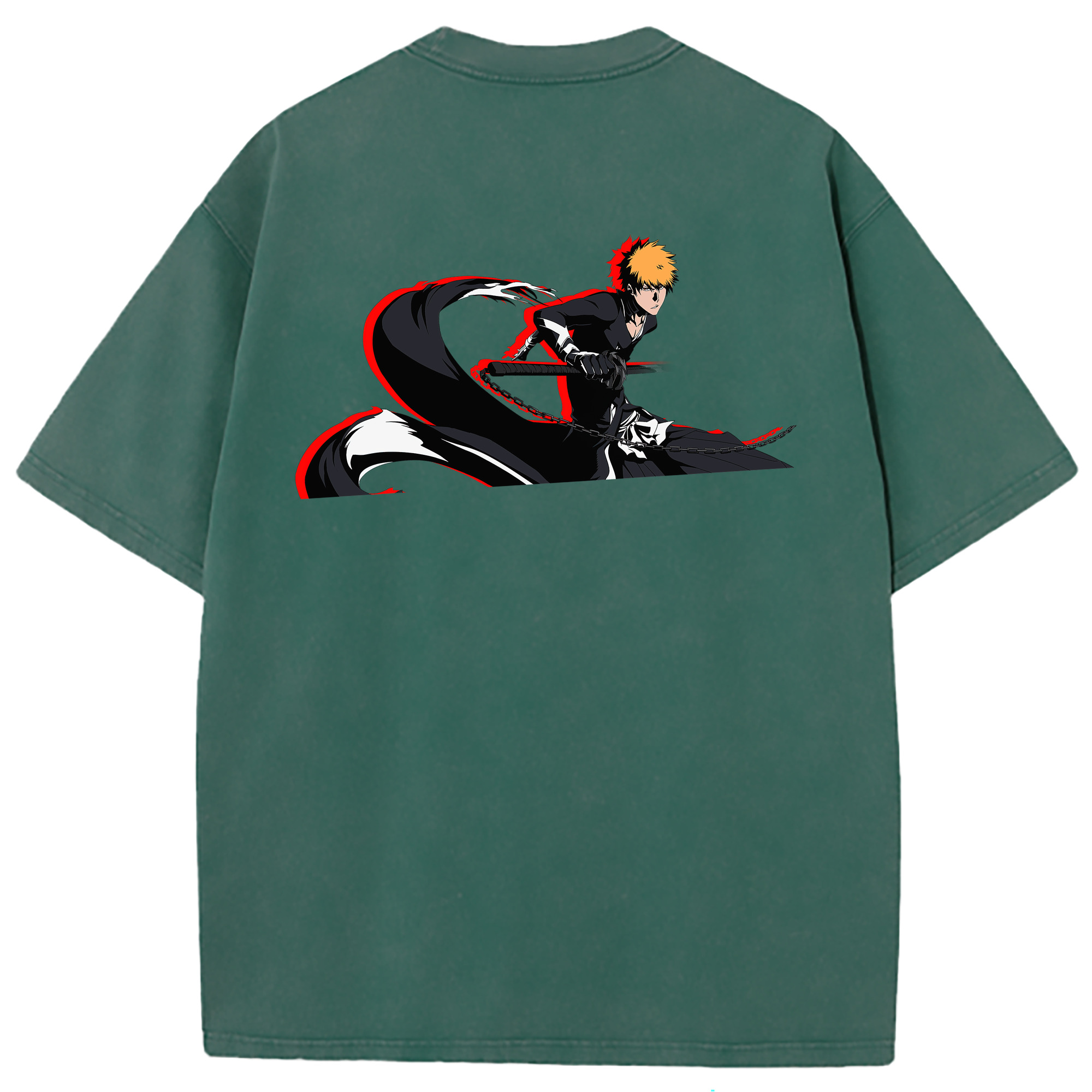 （画像用） ブリーチ 黒崎一護（くろさき いちご）BLEACH Kurosaki Ichigo 綿100% ヴィンテージ風 半袖Tシャツ（背面プリント）